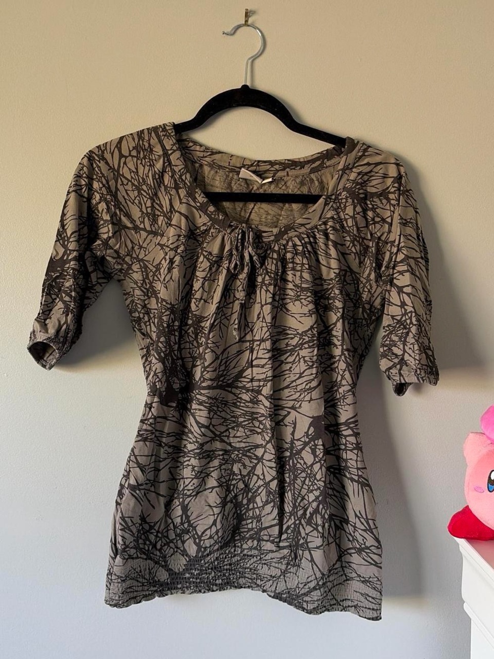 Esprit Y2K Scoop-Neck Tunic with Black Branch Print